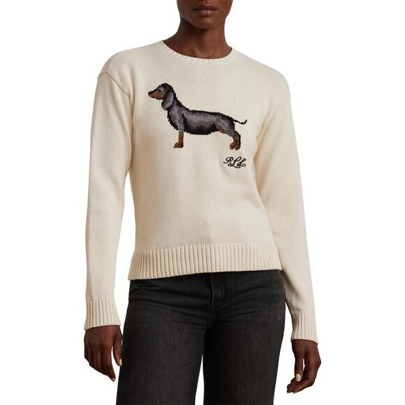 NWT Lauren Ralph Lauren Intarsia Dachshund dog Chalk Cotton Sweate Xs - Picture 8 of 11